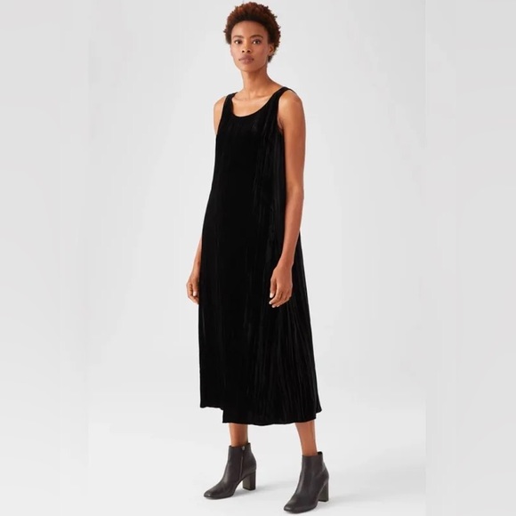 VINTAGE Velvet Midi Maxi Sleeveless Scoop Neckline Dress in Black Size 10 - Picture 1 of 9